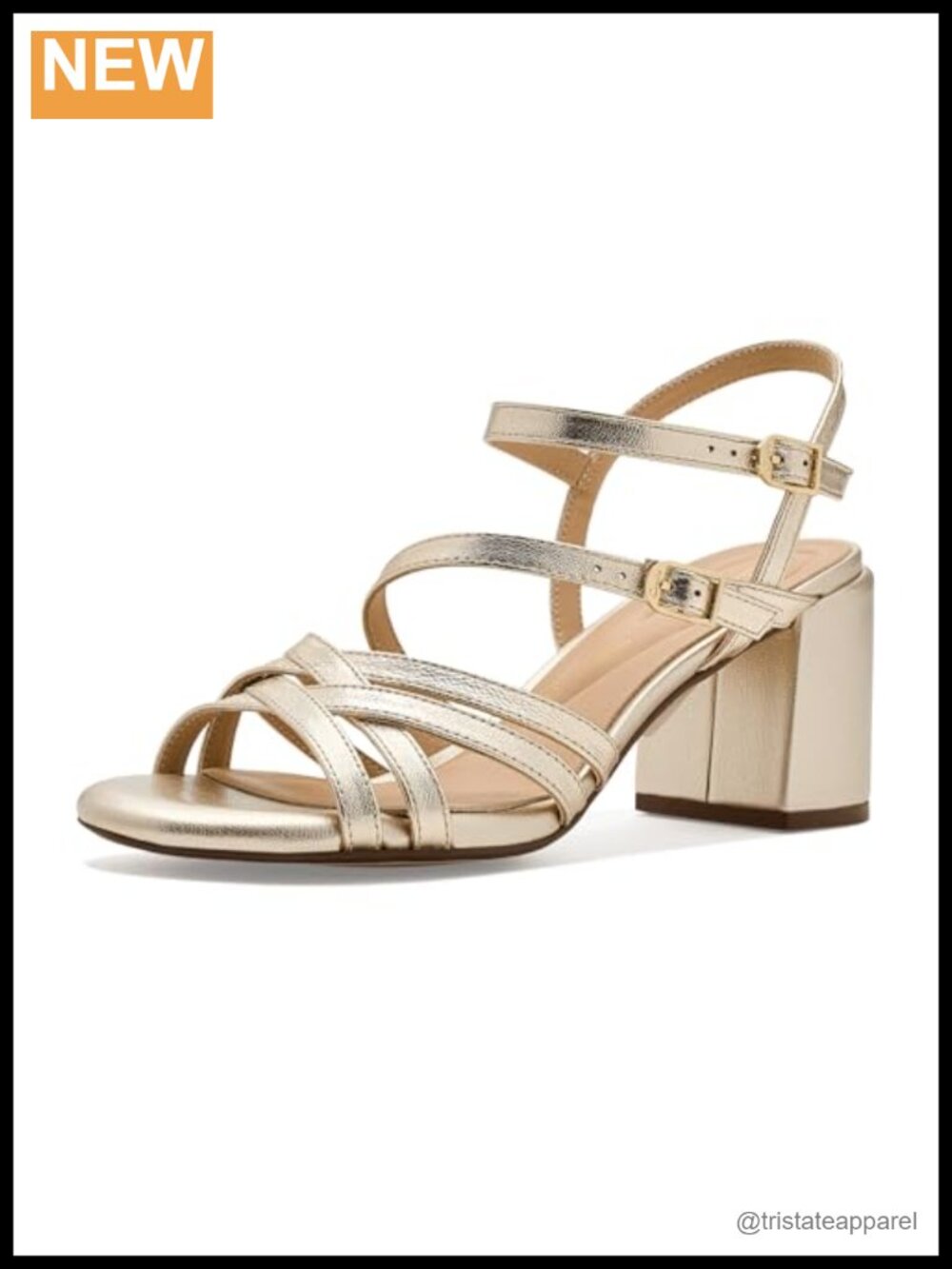Clarks Ezoria Strap Gold Leather Block Heel Dress Sandals